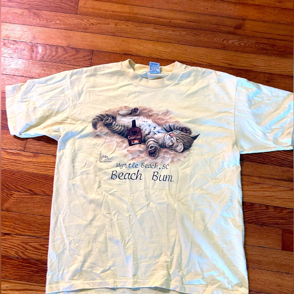 large vintage single stitch pale yellow kitten Coppertone tanning tshirt